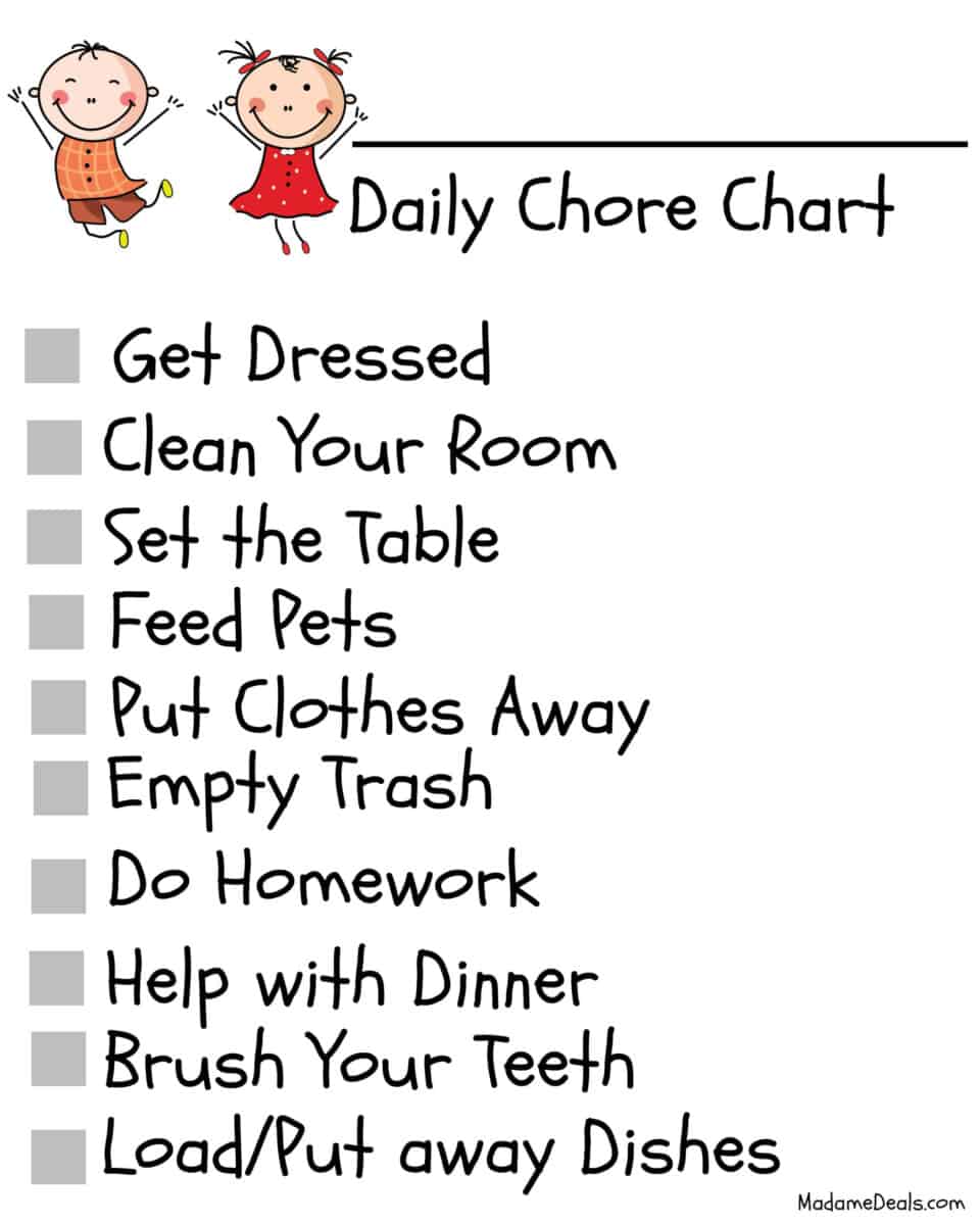 Free Printable Chore Charts 10 Ideas For School Age Kid Chores Real Advice Gal